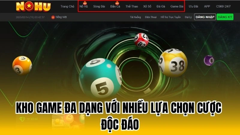 Kho game đa dạng với nhiều lựa chọn cược độc đáo