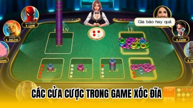 Các cửa cược trong game xóc đĩa